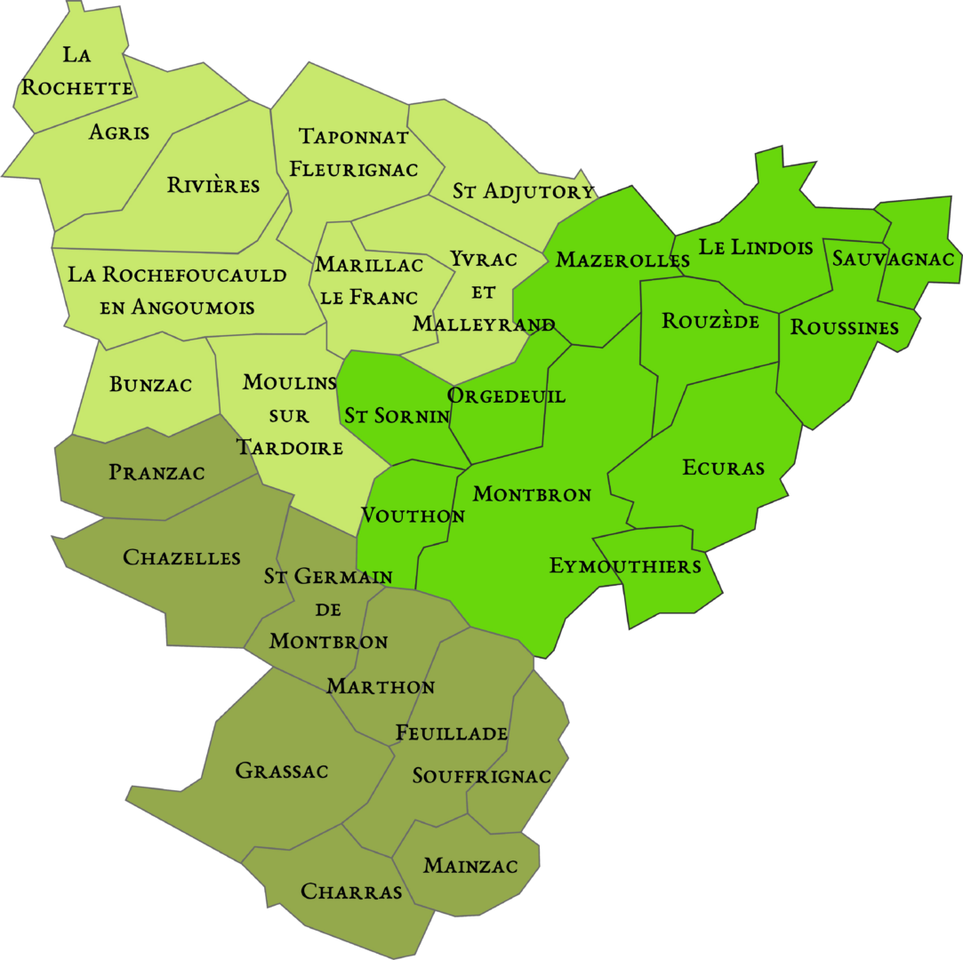 Carte de la paroisse Saint-Augustin en Tardoire et Bandiat depuis 2018